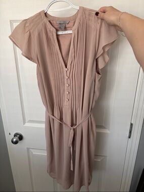 H&M Dusty Rose Pleated Midi Dress with Self Tie